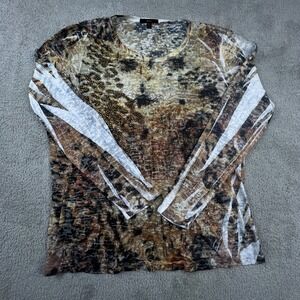 Reba Y2K Animal Print Burnout Studded Top XL Brown Western Glam USA